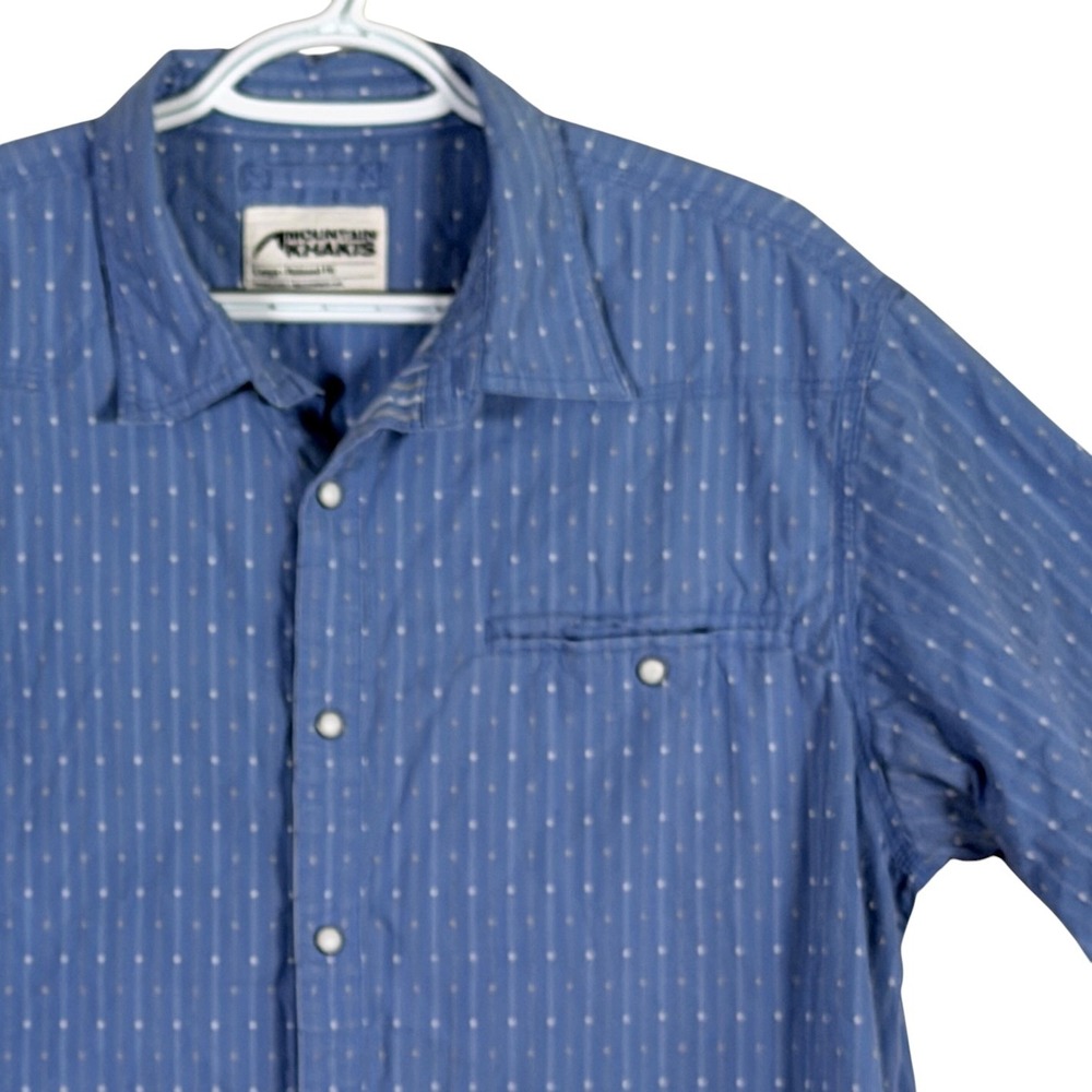 Mountain Khakis Western Pearl Snap Shirt Mens L Blue Stripe‎ Dobby S/S MK-402
